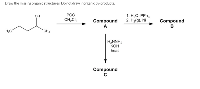 Draw the missing organic structures. do not draw inorganic by-products.