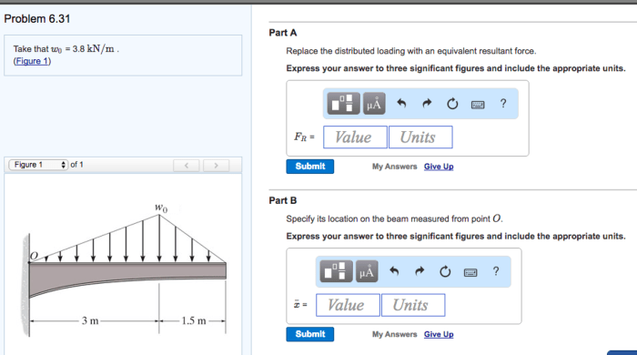 Distributed replace loading equivalent resultant beam force measured location its point kn outline help meters